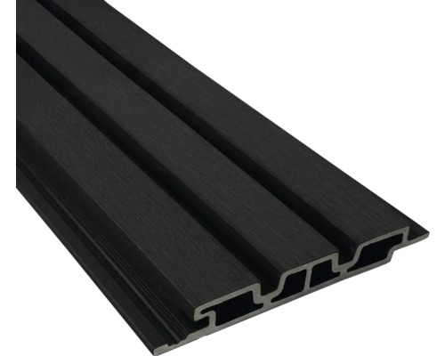 Dunkle WPC Fassadenverkleidung im Querschnitt
