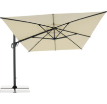 Freiarm-Sonnenschirm mit beigem Schirmtuch und dunklem Gestell