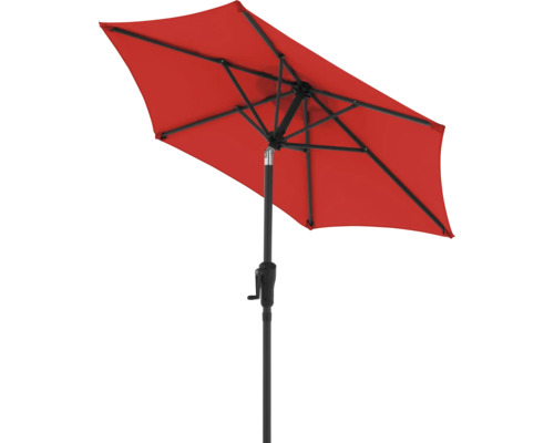 Roter Gartenschirm mit Kurbelmechanismus