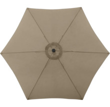 Ansicht eines geöffneten, sechseckigen Sonnenschirms