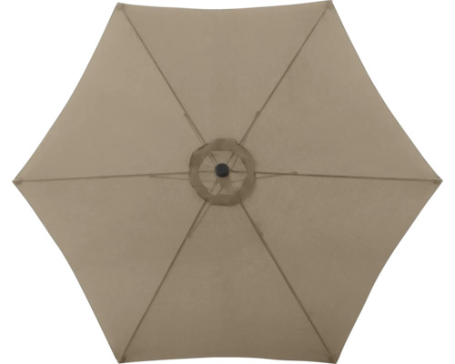 Ansicht eines geöffneten, sechseckigen Sonnenschirms