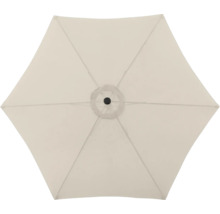 Ansicht von oben auf einen Sonnenschirm mit sechseckigem Schirm