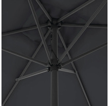 Ansicht von unten auf einen Sonnenschirm mit Metallgestell