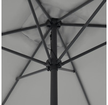 Detailansicht eines geöffneten Sonnenschirms mit Fokus auf das Gestell