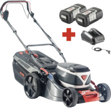 Akkurasenmäher mit Akkus und Ladegerät