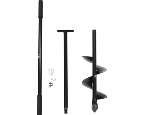 Erdlochbohrer mit Griff, Bohrkopf und Befestigungsmaterial