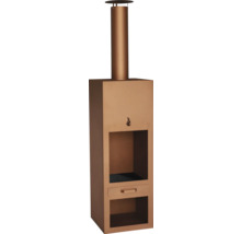 Gartenkamin aus Stahl mit Schublade und Ablagefach