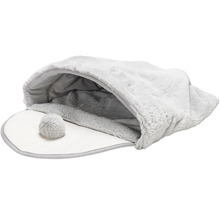 Graue Katzenhöhle aus Plüsch mit Bommel