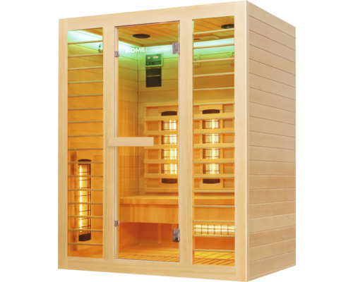 Infrarotsauna aus Holz mit Glastür und Infrarotstrahlern