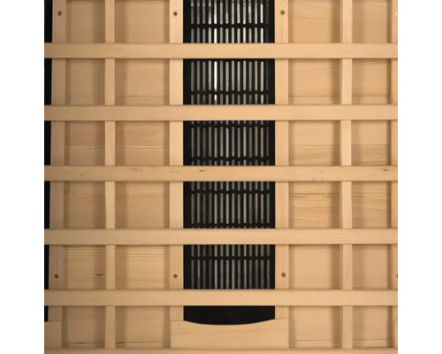 Detailansicht Infrarotkabine mit Holzverkleidung und Lüftungsgittern.