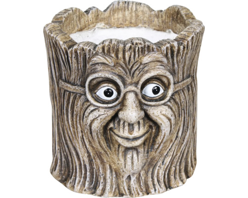 Blumentopf mit Gesicht und Brille aus Kunststein