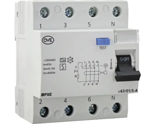 Fehlerstromschutzschalter mit Testtaste und Ein-Aus-Schalter