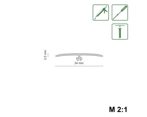 Profilleiste mit den Maßen 34 mm Breite und 2,5 mm Höhe