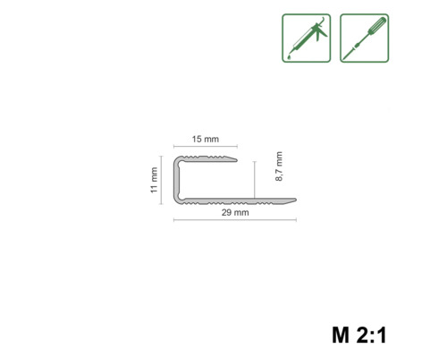 Technische Zeichnung eines Übergangsprofils mit Maßangaben
