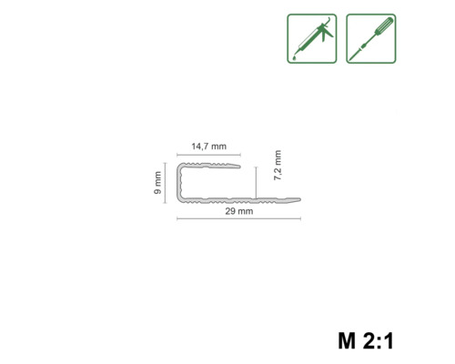 Technische Zeichnung eines Profils mit Maßangaben