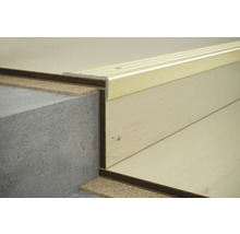 Detailaufnahme einer Treppe mit Stufenprofil und Trittschalldämmung.