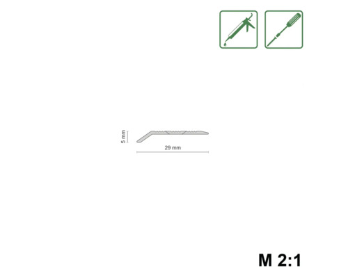 Profilzeichnung eines Übergangsprofils mit den Maßen fünf Millimeter Höhe und 29 Millimeter Breite