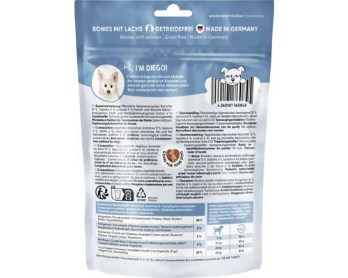 Yummeez Bonies mit Lachs, getreidefrei, hergestellt in Deutschland