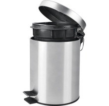 Treteimer aus Edelstahl mit geöffnetem Deckel