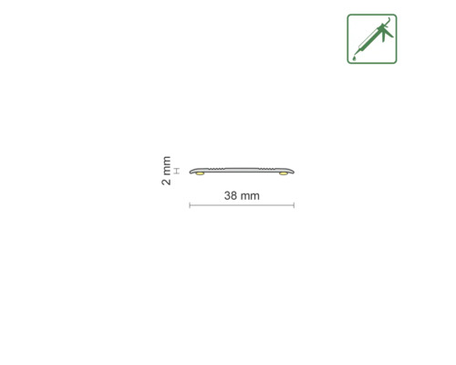 Profilleiste mit den Maßen 2 mm Höhe und 38 mm Breite