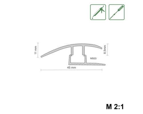 Profilschnittzeichnung mit den Maßen 11 mm Höhe, 8,5 mm Höhe und 45 mm Breite