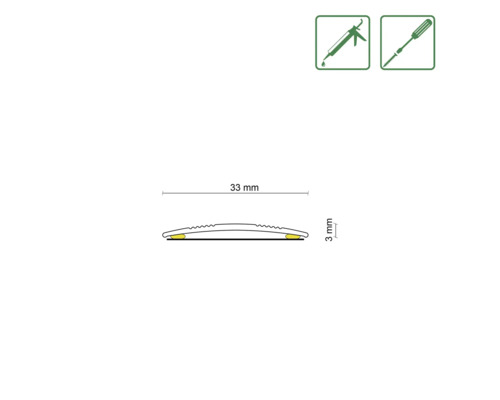Abmessungsdarstellung eines 33 mm breiten und 3 mm hohen Profils