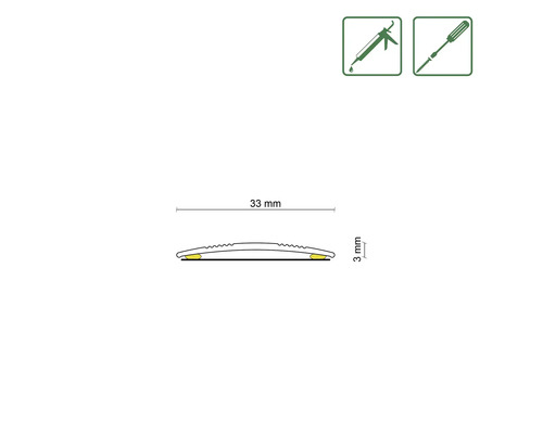 Technische Zeichnung eines 33 Millimeter breiten und 3 Millimeter hohen Profils