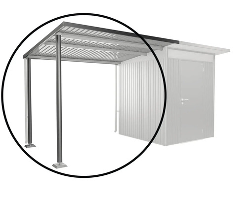 Detailansicht eines Carports mit Metallpfosten und Metalldach