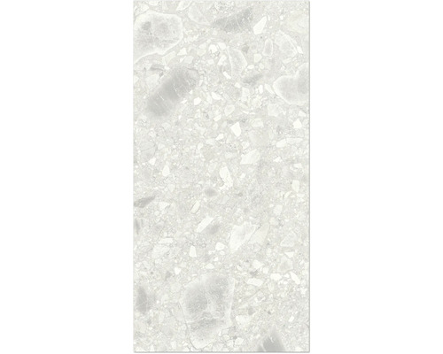 Detailaufnahme einer Bodenfliese mit Terrazzo Optik