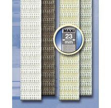 Verschiedene Rollostoffe mit einer maximalen Breite von 23 Millimetern.