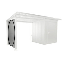 Geräteschuppen mit Seitenwand zur Aufbewahrung von Gartengeräten und Werkzeugen