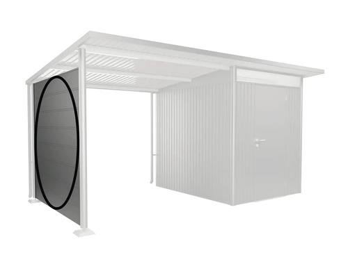 Seitenwand eines Geräteschuppens zur Wind- und Sichtschutz.