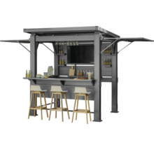Grauer Outdoor Bar Pavillon mit drei Barhockern