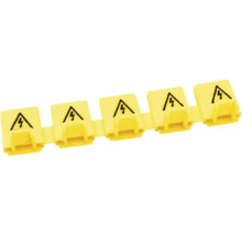 Gelbe Warnschilder mit Blitzsymbol zur Kennzeichnung von Stromschlaggefahr