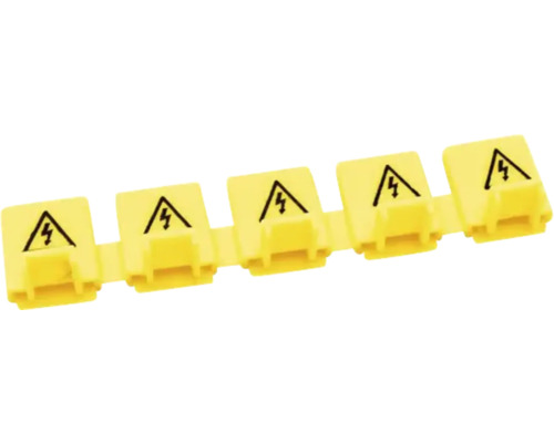 Gelbe Warnschilder mit Blitzsymbol zur Kennzeichnung von Stromschlaggefahr