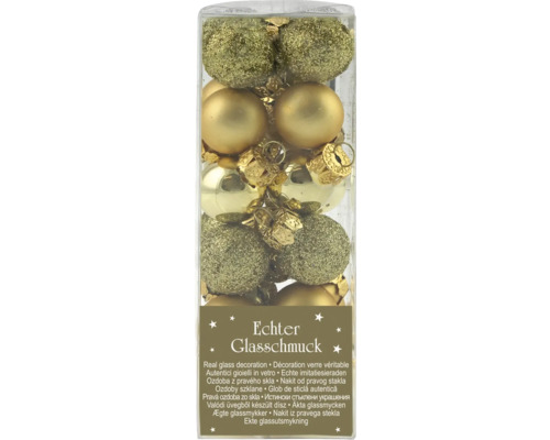 Christbaumkugeln Glas Ø 2 cm gold 24 Stück Verpackung mit Christbaumkugeln aus Glas