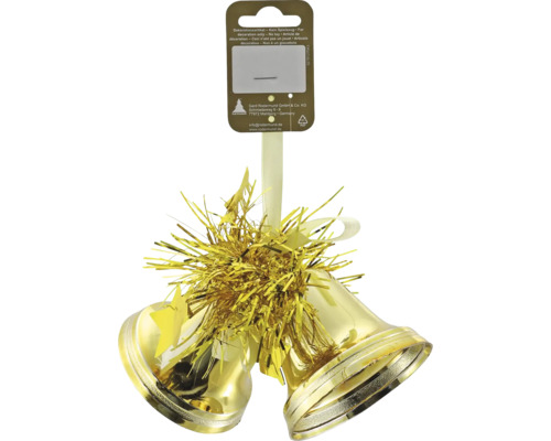 Weihnachtsbaumanhänger Doppelglocke Kunststoff 8 cm gold Goldene Glocken mit Lametta als Weihnachtsdekoration