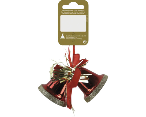 Weihnachtsbaumanhänger Doppelglocke Kunststoff 5 cm rot gold Weihnachtsbaumschmuck mit zwei Glocken und Schleife