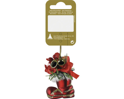 Weihnachtsstiefel-Dekoration mit Schleife und Glöckchen zum Aufhängen