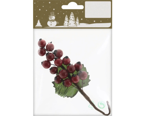 Weihnachtsdekoration Beerentuf mit 17 Beeren rot-grün Dekorative Beerenattrappe mit Blättern in Verpackung