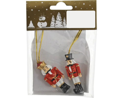 Zwei Nussknacker-Anhänger in Verpackung zur Weihnachtsdekoration