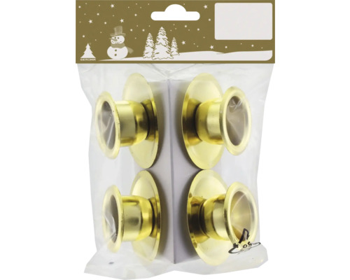Verpackung mit vier goldenen Kerzenhaltern für Stabkerzen