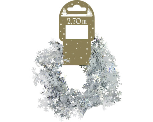 Silberne Lametta Girlande mit Schneeflockenmuster, 2,70 Meter lang