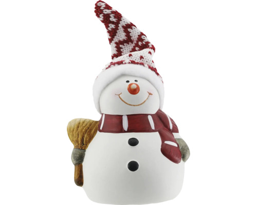 Weihnachtsdekoration Schneemann mit Wollmütze Keramik 11 cm Schneemannfigur mit Mütze und Besen als Dekoration