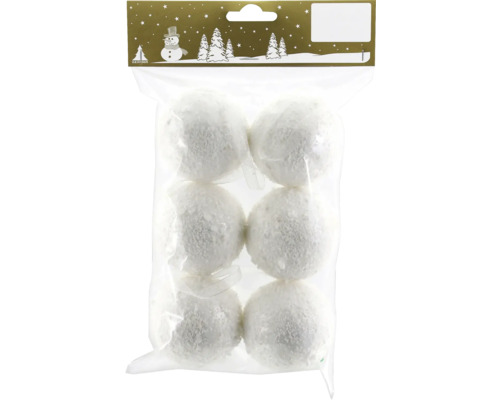 Weihnachtsbaumanhänger Schneebälle Styropor 6 Stück Verpackung mit sechs Schneebällen für den Innenbereich