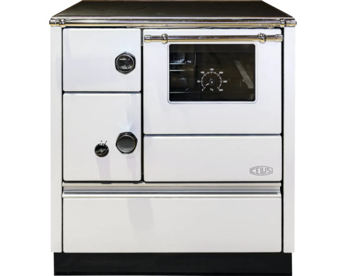 Weißer Küchenherd mit Backofen und Kochfeld