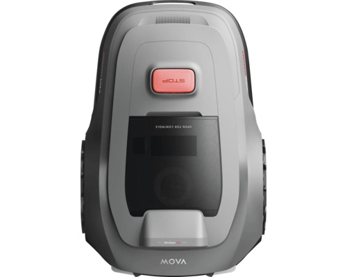 Mähroboter mit Stopptaste und Bedienelementen