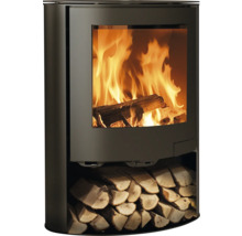 Kaminofen mit Holzscheiten und brennendem Feuer