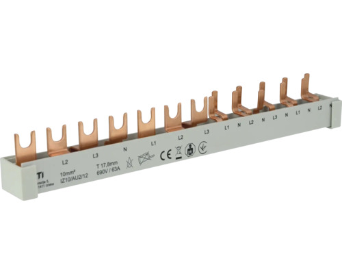 Gabel-Sammelschiene e2 4p 12TE L123~N~L~N, 210 mm Reihenklemme mit mehreren Anschlüssen für elektrische Verbindungen