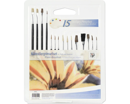 15-teiliges Künstlerpinselset für Profis und Amateure mit Holzstielen und Naturborsten